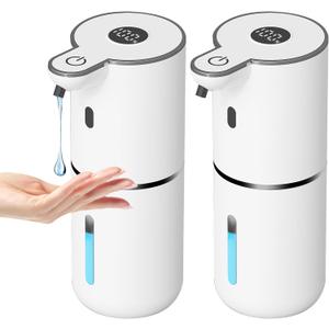 OHIFAST 2 Pack Automatic Liquid Soap Dispenser Touchless, USB Rechargeable Smart Hand Soap Dispenser, 6-Level Adjustable, 12.8oz/380mL Wall Mount for Bathroom Kitchen Dish Soap-White