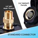 RVGUARD RV City Water Inlet, 3/4" NH Female to 1/2" NPT Male City Water Fill Inlet Flange Brass with Check Valve for RV, Camper, Trailer, Marine (Black S)