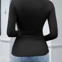 Amoretu Women's Stretchy Ruched Slim Fit Shirt Long Sleeve Going Out Fitted Tops (Black, XS)