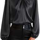 GRACE KARIN Women's Long Sleeve Satin Blouse,Mock Neck Work Silk Shirts,Dressy Tops for Business Casual Office Size L