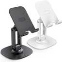 OMOTON Cell Phone Stand for Desk, 2 Pack Adjustable Foldable Phone Holder, 360 Swivel Mobile Stand Fit for iPhone 17 16 15 14 13 Pro Max and All Smart Phones, Black & White