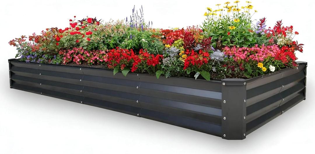 GrowHaus 8x4x1FT Galvanized Raised Garden Bed, Planter Boxes Outdoor Large Metal Garden Beds for Planting Vegetables Flowers Herbs Rectangle Dark Gray