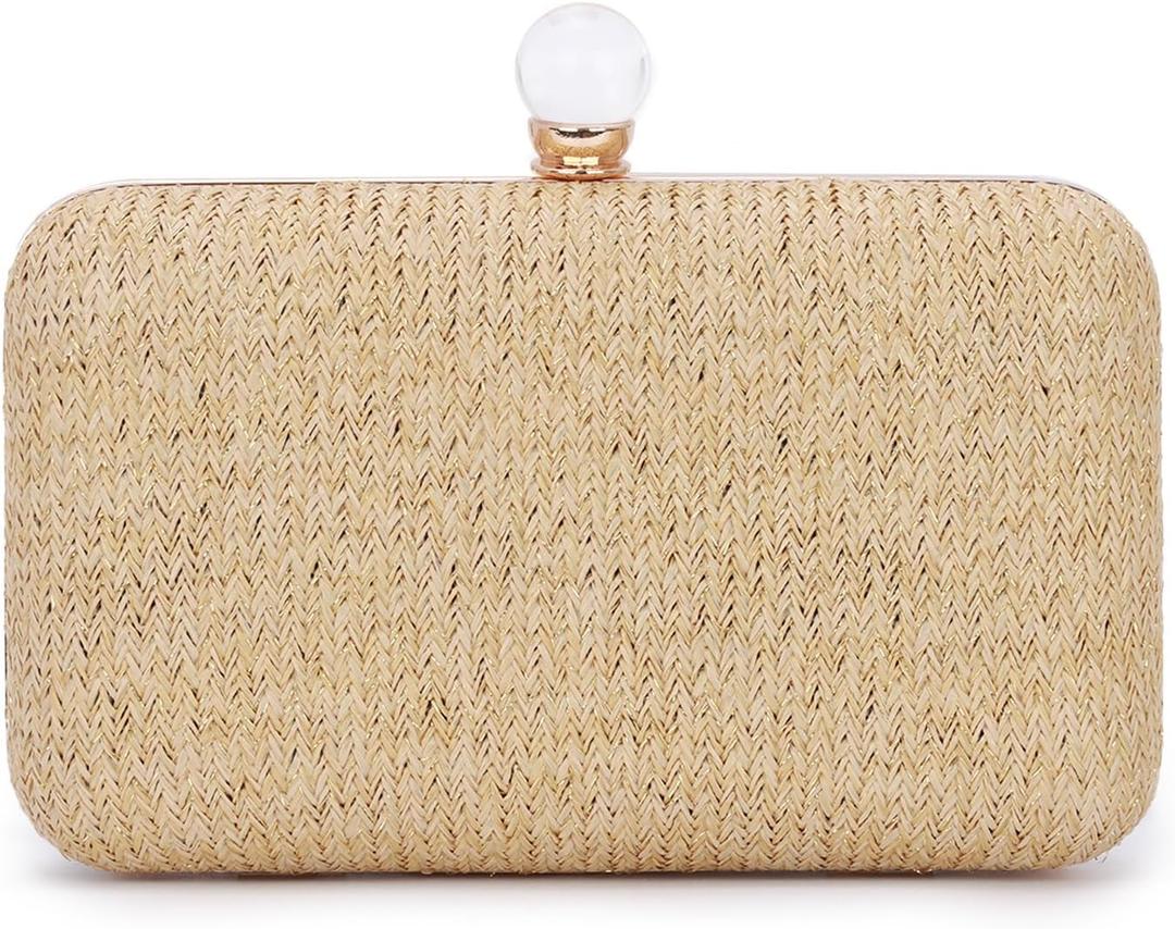 Emprier Straw Clutch Purse for Women Raffia Crossbody Handbags Summer Woven Purses Envelope Handbag (Light Khaki)