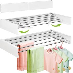 Wall Mounted Clothes Drying Rack 32 inches,Foldbale Laundry Drying Rack Wall Mount,Drying Rack Clothing Space Saver,Retractable,Collapsible,Folding Laundry Rack,White