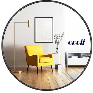 oruii Round Mirror, Black Round Mirror 24 inch, Round Wall Mirror, Round Bathroom Mirror, Circle Mirrors for Wall, Living Room, Bedroom, Vanity, Entryway, Hallway.