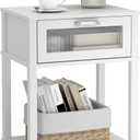 Nightstand Wooden Bedside Table with Drawer White Night Stands Modern Style Small End Table Side Table with Storage Shelf for Bedroom Living Room MLBZ10W