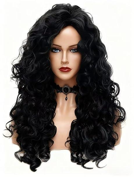 Rugelyss Long Wavy Wigs 28 Inches Natural Black Synthetic Kinky Curly Hair Wig for Women