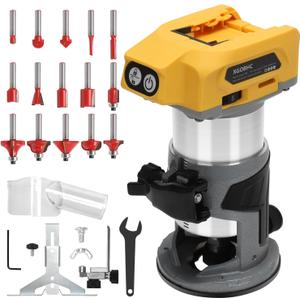 Router Tool with Dewalt 20V Battery,Wood Router for 800W 30000 RPM5 Variable Speeds Fixed Base Cordless Router,15PCS 1/4" Router Bits(Battery Not Included)