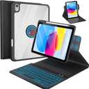 BLUTLOTUS for iPad 11th (A16) 10th Generation Case with Keyboard (2025/2022) - 360 Rotatable Magnetic Folio Cover, 7 Color Backlit Detachable Keyboard with Pencil Holder (Black)