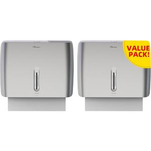 Commercial Paper Towel Dispenser Wall Mount with Key Pack of 2 Plastic 10 Length X 8 Height X 3 Depth for Restroom (Silver)