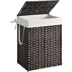 SONGMICS Laundry Hamper with Lid, 23.8 Gallon (90 L) Synthetic Rattan Clothes Laundry Basket with Lid and Handles, Foldable, Removable Liner, Chestnut Brown ULCB051K02