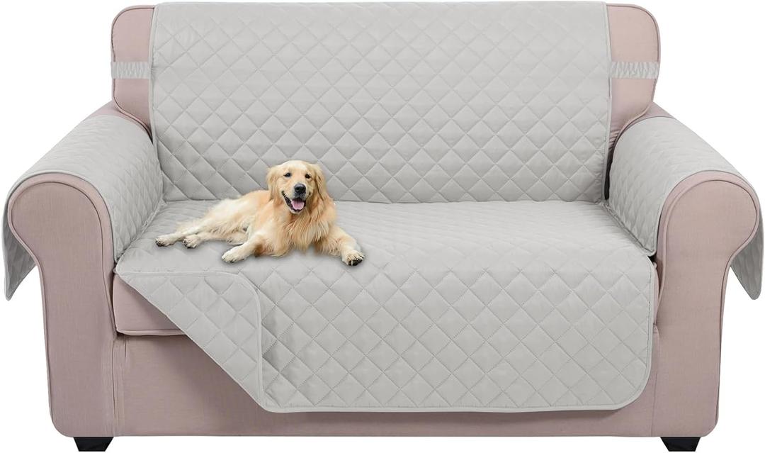 U-NICE HOME Loveseat Sofa Cover Reversible Couch Covers for 2 Cushion Couch for Dogs Furniture Protector Cover with Elastic Straps Water Resistant(Loveseat Small, Light Grey/Light Grey)
