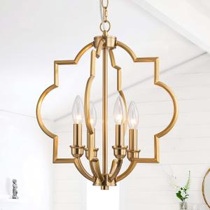 4-Light Brushed Gold Chandeliers for Dining Room, 15.6" Farmhouse Geometric Pendant Light Fixture for Entryway Foyer Kitchen Bathroom Over Sink