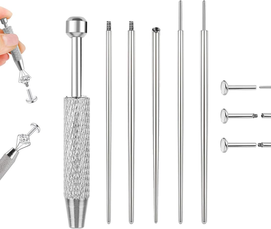 14G 16G 18G 20G Piercing Taper Piercing Ball Grabber Tool Stainless Steel Flat Back Earring Applicator Tool Threadless Insertion Pin Curved Body Piercing Kit for Ear/Nose/Navel/Lip/Eyebrow