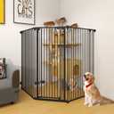 51" Extra Tall Cat Gate for Cats 57.4" to 81" Extra Wide Cat Gate for Doorway,Auto Close 3-Panel Durable Pet Gate Indoor Use, Metal Dog Gate for Kitchens, Doorways & Stairs (Black)
