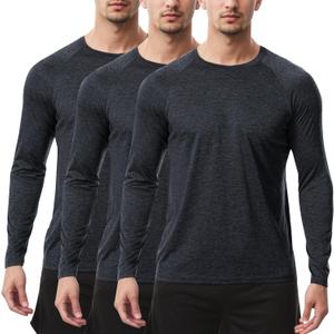 Sumolux 3 Pack Long Sleeve Shirts for Men Moisture Wicking Quick Dry UPF SPF Sun Protection Workout T Shirts, Size S