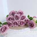 LVEFIT 12pcs Artificial Rose Flower Mauve Rose Flower with Long Stem Silk Roses Bouquet for Wedding Bridal Shower Party Home Decoration