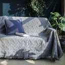 Homcosan Sofa Slipcovers Towel Cover Cotton Knit Geometrical Couch Cover for 2 Seat Cushion Couch Furniture Pet Protector Stylish Throws for Sectional Couch(Grey, Loveseat), Large (71''x102'')