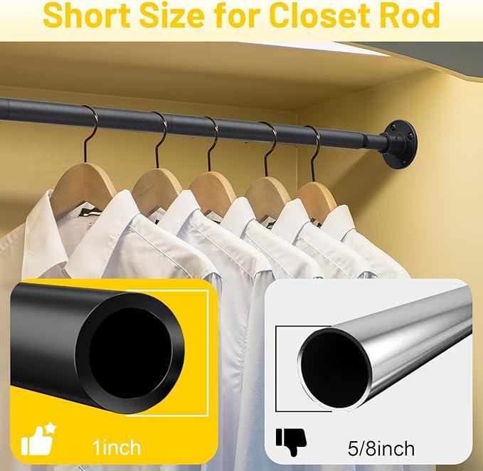 Closet Rod, 16 to 25 inch Adjustable Closet Rods for Hanging Clothes, Heavy Duty Closet Hanging Rod, Black Closet Hanger Poles, Metal Closet Hanging Bar for Wardrobes Laundry, Drilling Installation