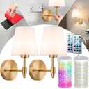 Peel and Stick Wall Sconces, Stick On Wall Sconce Set of 2, Battery Operated Wireless Wall Light, No Drill Adhesive Wall Lamp, Corn Bulb with 10000mAh Rechargeable Battery, Bedroom Wall Decor (11.8inch, Gold)