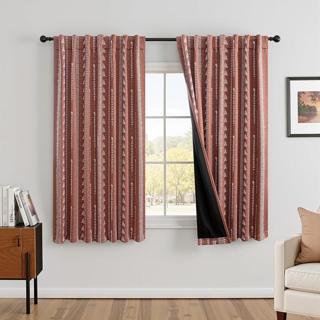 MEETSKY Boho Terracotta Blackout Curtains - for Bedroom Burnt Orange Rustic Western Farmhouse Pattern 95% Blackout Rust Drapes 63 Inch Long, Back Tab, 50" Wide, 2 Panels
