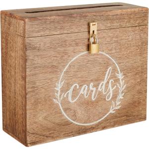 Wedding Card Box with Card Slit and Lock 12"X10"X4.5"- Gift Wishing Well Card Box for Weddings, Receptions, Birthdays, Graduations, Baby Showers, Honeymoon Funds WBKH (Burnt)