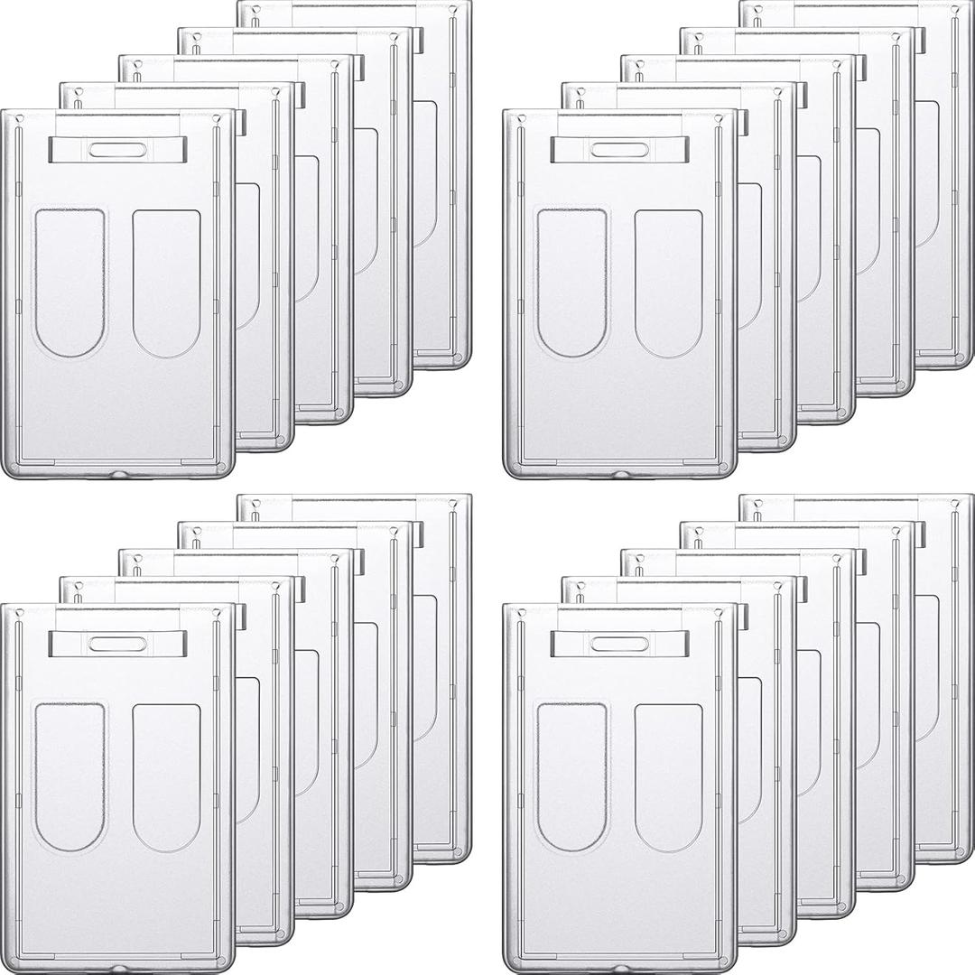 Zonon 20 Pcs ID Card Holders Clear Plastic Rigid Name Badge Heavy Duty Hard Case Transparent Badge Protector for Office School Travel(Vertical)