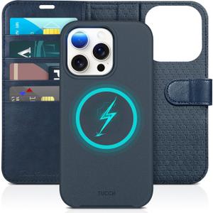TUCCH Wallet Case for iPhone 15 Pro, Detachable 2-in-1 Stand RFID Blocking 4 Card Slot Wireless Charging Protective Case, PU Leather Magnetic Removable Folio Compatible with iPhone 15 Pro, Dark Blue