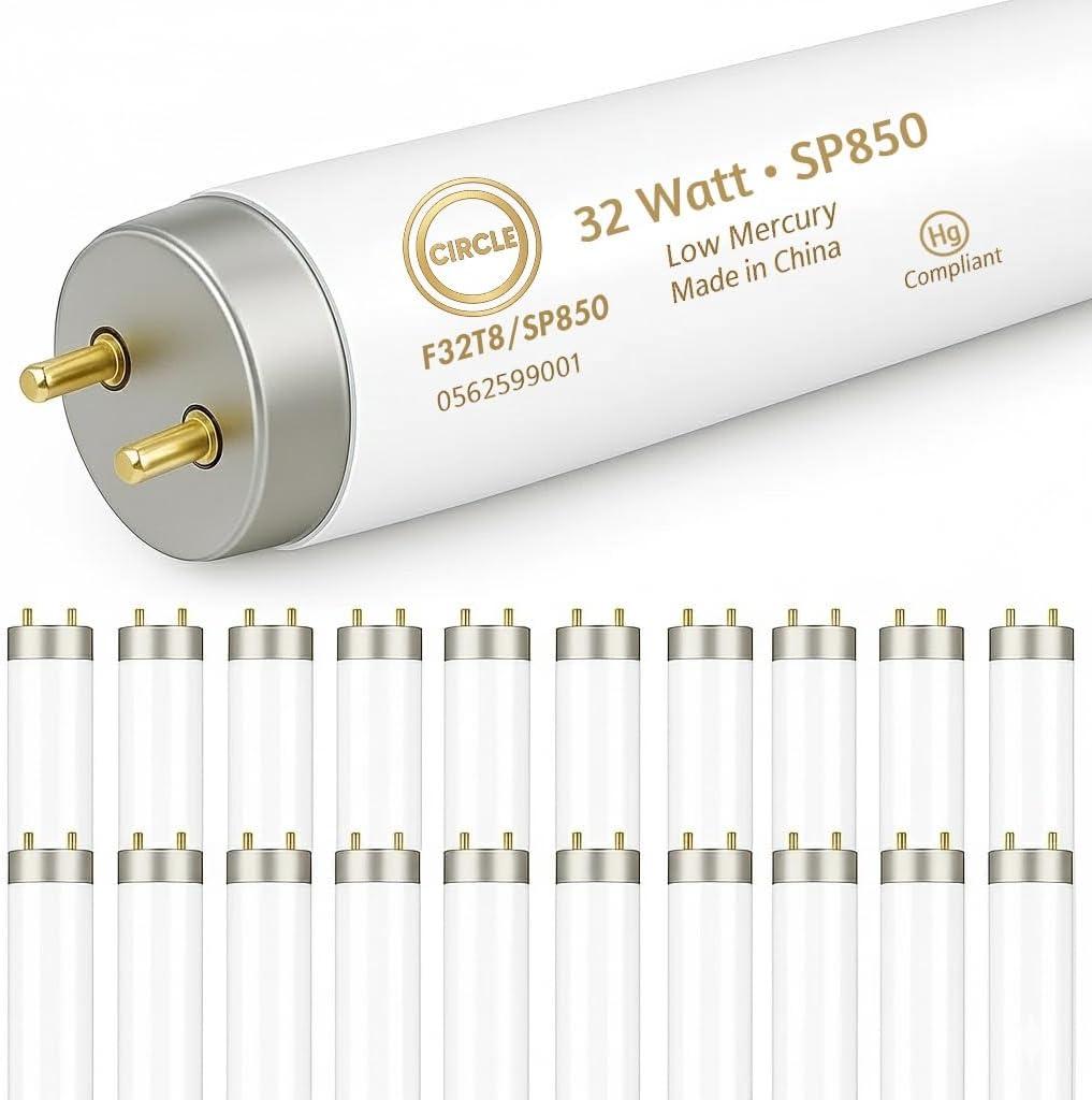 Circle (Case of 25 F32T8/SP850 Super White Linear Fluorescent 32-Watt T8 FO32 5000K Light Bulbs 48inches