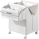 LWTURLOV Laundry Hamper Cart Collapsible Rolling Laundry Baskets Foldable Plastic Hampers with Wheels Handle Multi-Function Portable Two Dirty Clothes Hamper for Laundry Room, Bedroom, Dorm（45L+8.4L）