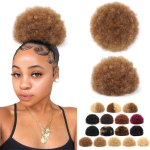 Human Hair Ponytail for Black Women 6 Inch #04 Medium Brown Durable Natural Soft and Smooth Puff Hair Extensions