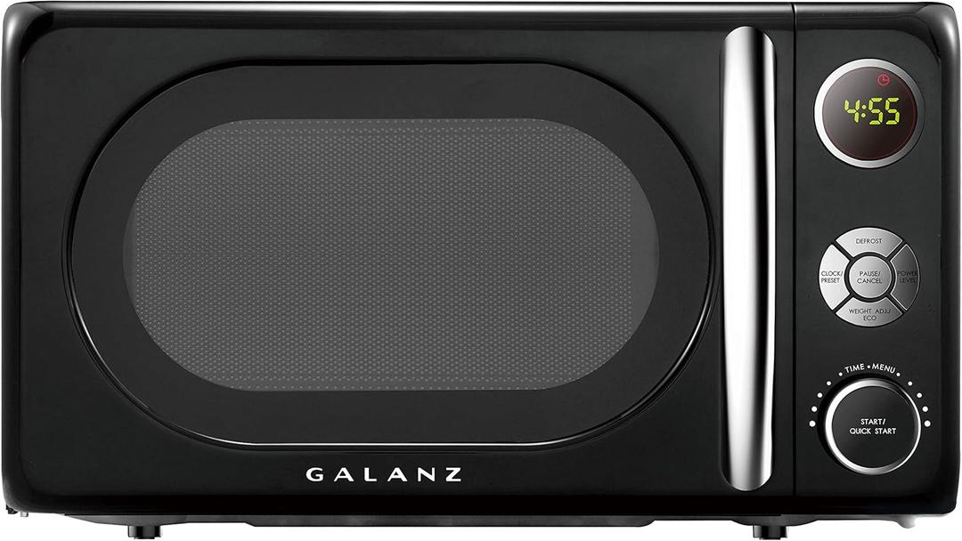 Galanz GLCMKA07BKR-07 Microwave Oven, LED Lighting, Pull Handle Design, Child Lock, Retro Black, 0.7 Cu Ft