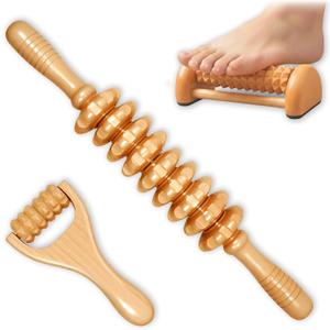 3Pcs Wood Therapy Massage Tools, Lymphatic Drainage & Maderoterapia Kit for Body Sculpting, Anti Cellulite, Wooden Muscle Roller for Deep Tissue, Back, Legs, Foot Roller for Plantar Fasciitis