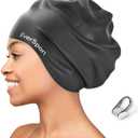 EverSport Large Swim Cap for Braids and Dreadlocks, Waterproof Silicone Swimming Cap for Women Men Keep Hair Dry (Black)