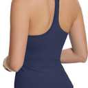 MathCat Seamless Workout Tank Tops with Built in BraRacerback Athletic Tank Tops Ribbed Soft Yoga Shirts (Medium, Navy Bule)