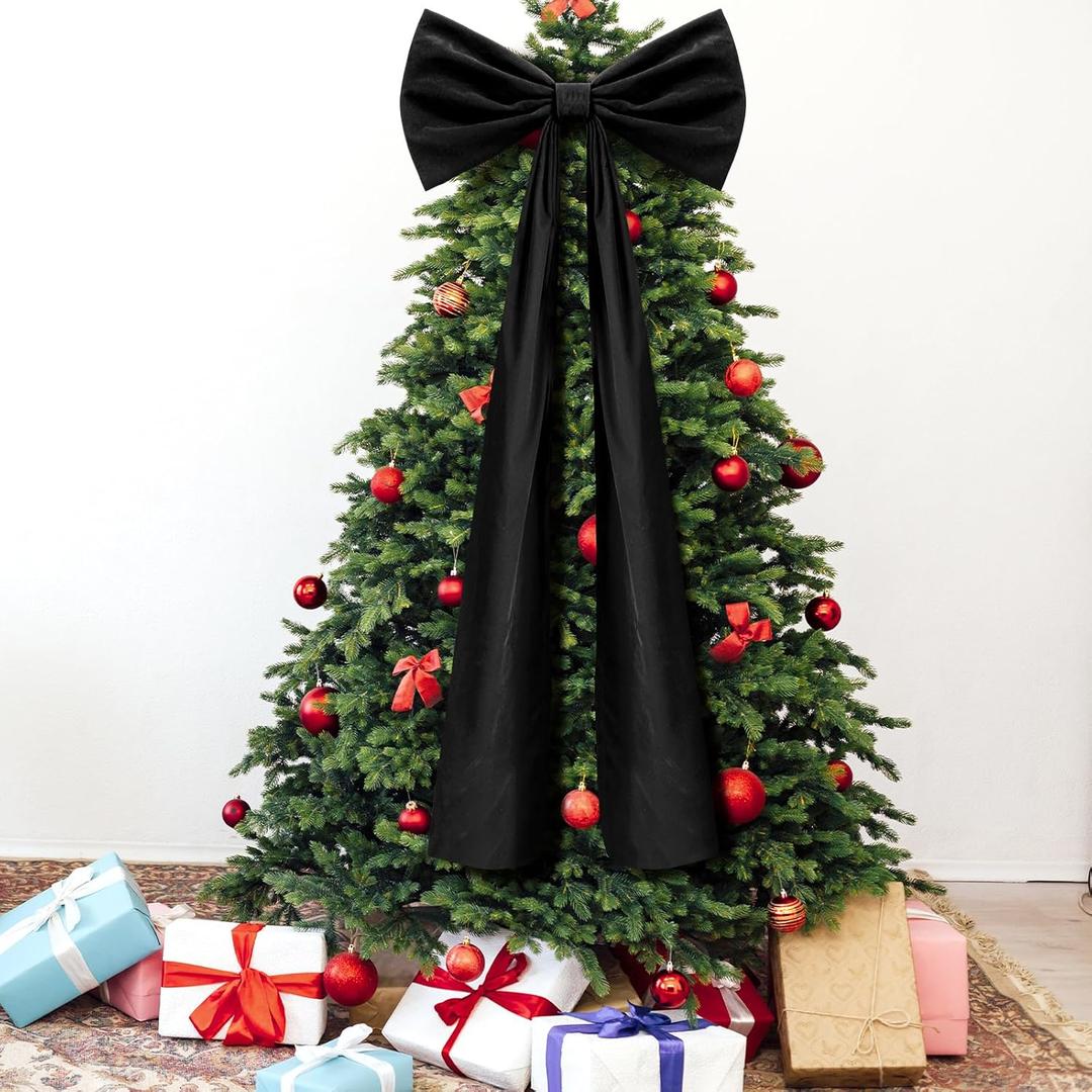 20 x 71 Inches Christmas Extra Large Velvet Bows with Long Streamers Decor Giant Xmas Tree Toppers Bows for Home Wreath Wall Backdrop Birthday Wedding Party Decorations Black