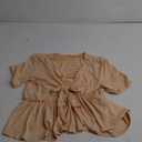 Women's Short Sleeve V Neck Blouses Ruffle Hem Tie Front Crop Tops Lightweight Basic Summer Tops, Size M, Peach