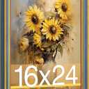 16x24 Picture Frame, HD Real Glass Ornate Vintage 16x24 Photo Frame, 16 by 24 Poster Frame with Gold Blue Texture Border Horizontal & Vertical Display for Tabletop or Wall Decor (1 Pack)