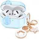 (with Safety Lock) Clear Case Compatible with Cute Apple Airpods 4 Cases 2024 Women, VISOOM Soft TPU Transparency Air pods 4 Gen Case iPods 4 Earbuds Case Girl Bling Keychain for Airpod iPod 4th Gen (Blue)