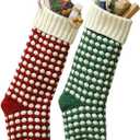 Christmas Stockings 18" Unique Burgundy and Green Knit Christmas Stockings Dots Style (Length 18",Pack 2)