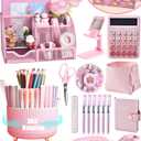 LXEVIHK 21Pcs Pink Desk Organizers and Accessories With Mesh Desk Organizer and 360Rotating Pen Holder and a Lot of Office Pink Office Supplies Beautifully Presented in a Gift Box