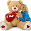 MorisMos Love Heart Giant Teddy Bear 4.3ft, I Love You Large Bear for Girlfriend, Soft Valentine Stuffed Animals Plush Gift for Boyfriend, Brown, 51Inch