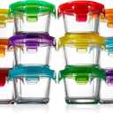 NutriChef 24-Piece (12 Glass Food Storage Containers and 12 Lids), 4.48oz Mini Stackable Meal Prep Round Containers - Microwave, Freezer, & Dishwasher Safe For Food, Snacks, Fruits, Nuts & More