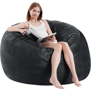 Bean Bag Chairs for Adults - Memory Foam Furniture Bean Bag Chair - Kids/Teens Sofa with Soft Microfiber Cover - Round Fluffy Couch for Living Room Bedroom College Dorm - 4 ft, Carbon Black, Large 