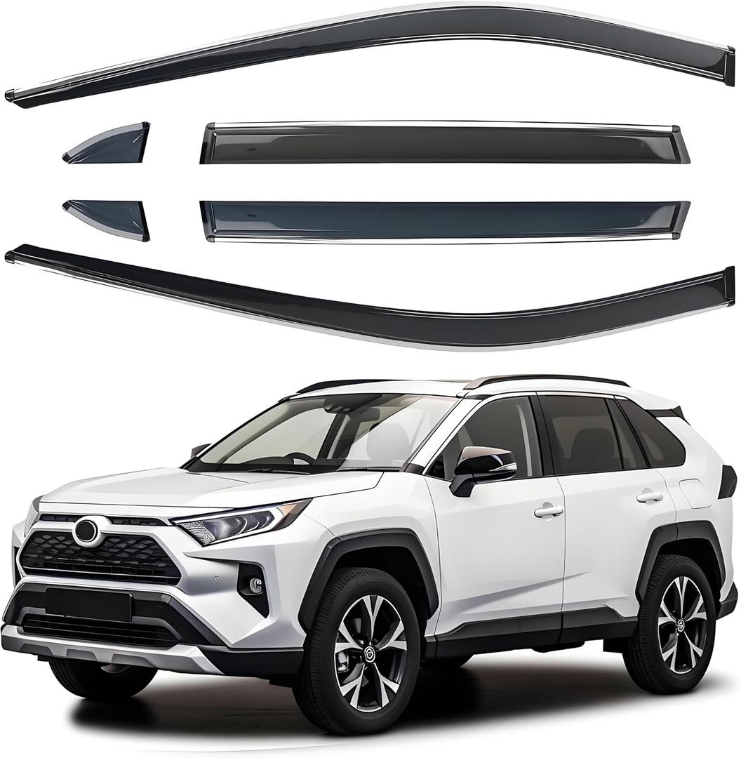 Shatterproof Out-Channel Window Deflectors for Toyota RAV4 2019 2020 2021 2022 2023 2024 2025, Rain Guards, Window Visors for Cars Vent Deflector Car Accessories 6 pcs (for RAV4 19-25 6-Piece Chrome)