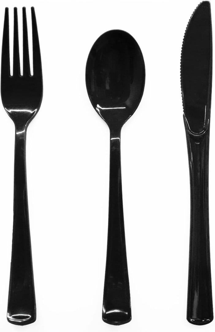 150 Pack Black Plastic Silverware Includes 50 Black Plastic Forks, 50 Knives, 50 Spoons for 2026 Graduation Party, Birthday, Barbecue, Picnic