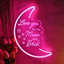 Britrio LED Moon Neon Light Sign, 15.75”x10.24” Pink To the Moon And Back Neon Wall 3D Art for Girls Kid’s Bedroom Birthday Party Gift,Home Decor Night Light 5V USB Powered with Dimmer Switch
