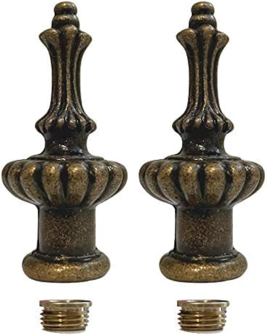 Lamp Finials 2-Pack (Brass, 2" Tall), Secure Lampshade to Table/Floor/Pendant Lamps, Decorative Solid Metal Replacement Finial Set, 1/8 & 1/4-27 IPS Pipe Compatible, American Small Family Business