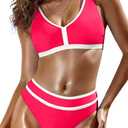 MIKETAI Women's High Waisted Bikini Sets Two Piece Swimsuits Color Block Bathing Suits Sporty Wide Strap Swimwear M