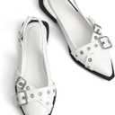 Greatonu Women's Slingback Flats for Women Ballerina Shoes Studs Buckle Flat Shoes Cross Strap Closed Toe Sandals Pointed Toe Ballet Flats Casual Party Dressy Shoes (8)